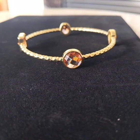 Gold Tone Bangle Bracelet With Crystals New - Picture 4 of 5